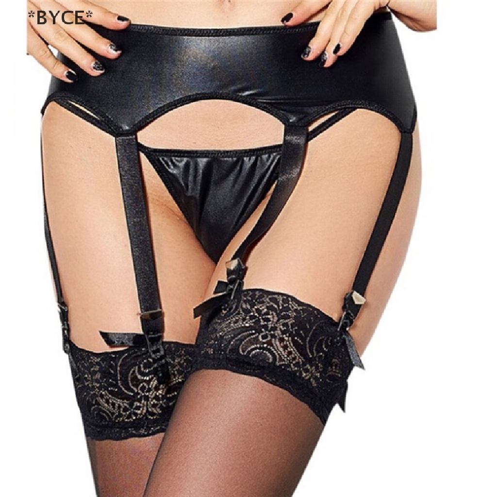 [BYCE] Bộ Dây Nịt Bít Tất Bằng Cao Su Giả Da Latex Ánh Kim Gợi Cảm Kèm Quần Lót Cho Nữ [Hot