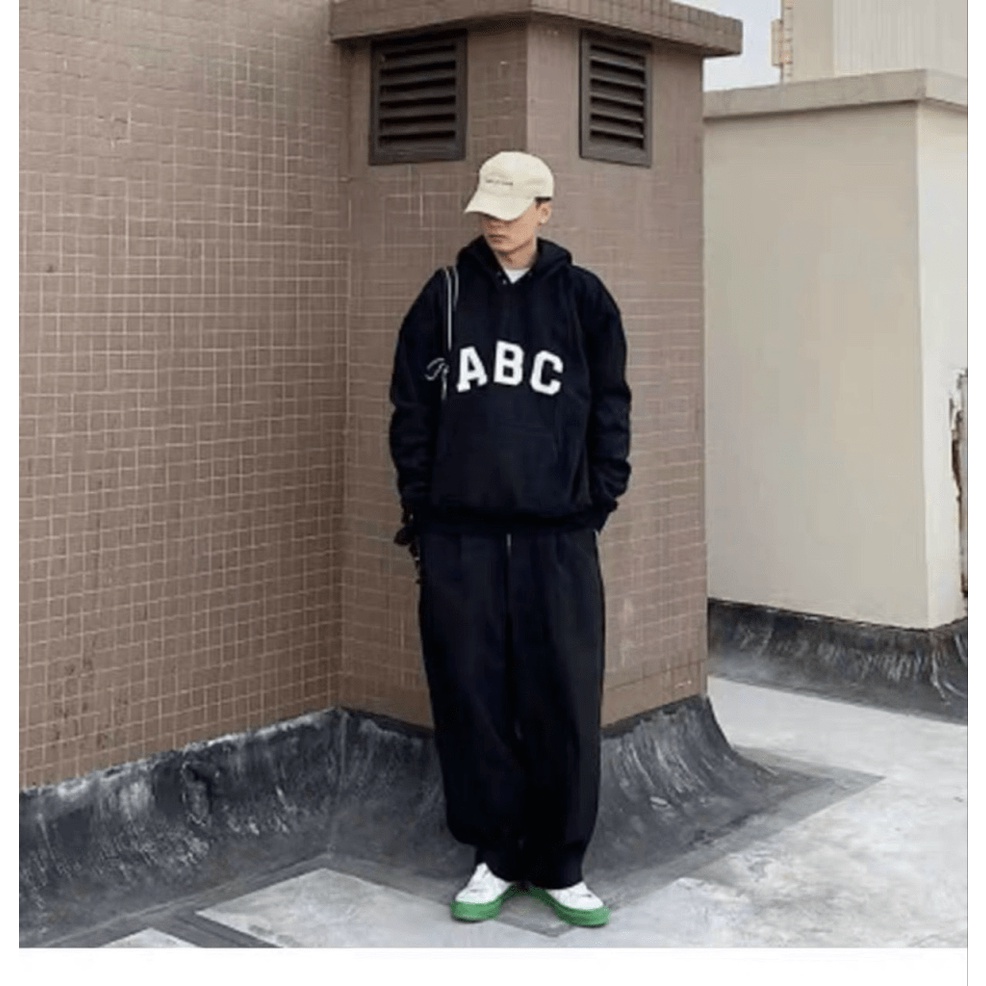 Áo Khoác Hoodie Nam Nữ Phối Nút Cổ Họa Tiêt ABC Kèm Số 7 Lưng Hoot Trend