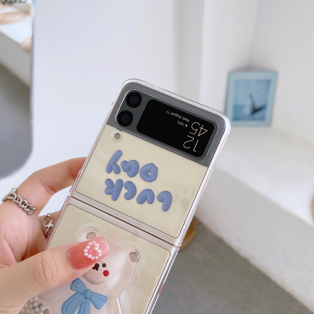 Ốp Điện Thoại Bằng PC Cứng Chống Sốc Có Vòng Tay In Hoạt Hình Trái Tim Cho Samsung Galaxy Z Flip 3 5G