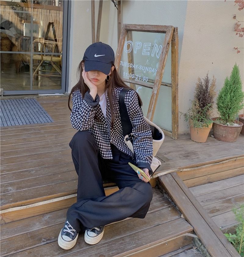 Women's suit jacket Korean version of the houndstooth design niche small fragrance style is thin temperament autumn small suit short style | BigBuy360 - bigbuy360.vn