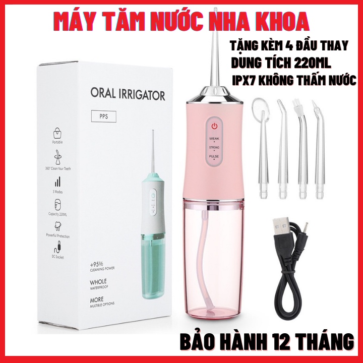 Máy tăm nước cầm tay nha khoa Xiaomi/ Oral Irrigator-Dung tích 220ml -với 3 chế độ xịt-Tặng kèm 4 đầu thay