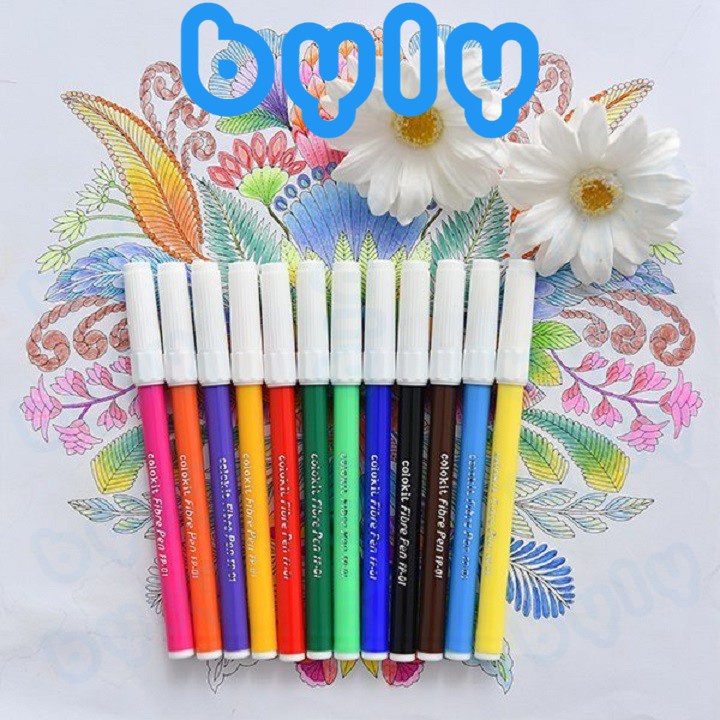 Bút lông màu Fiber Pen 𝑻𝒉𝒊𝒆̂𝒏 𝑳𝒐𝒏𝒈 Colokit | FP-01 [vỉ 12 màu]