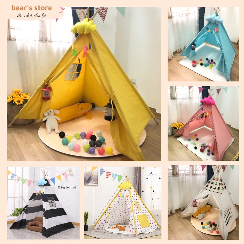 Lều vải handmade cao cấp vải Cotton Canvas cọc gỗ tự nhiên an toàn cho bé chơi hoặc decor chụp ảnh BSL04
