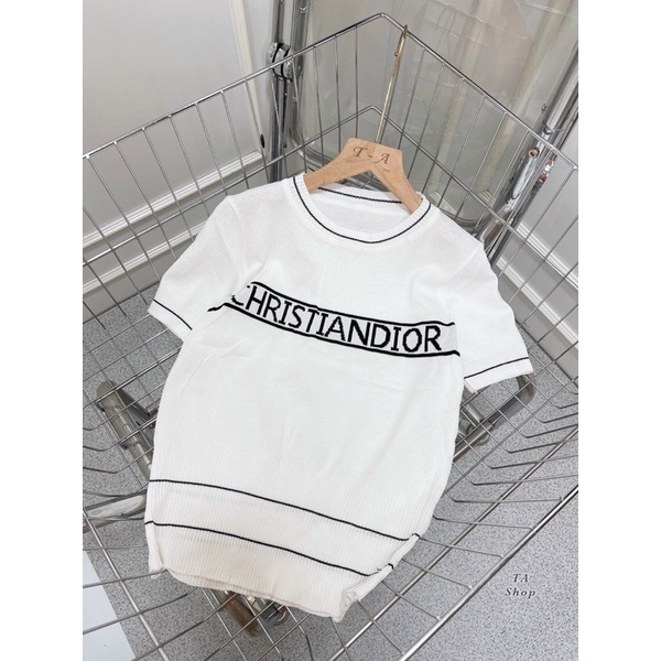 Áo len mỏng mongtoghi viền chữ Đì O hai màu Trắng , Đen