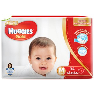 Tã dán cao cấp Huggies GOLD size M - Gói 34 miếng (11/2021)