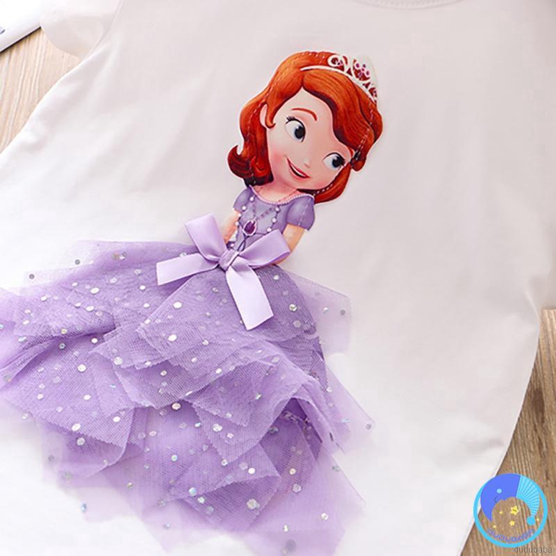 Áo thun ngắn tay trang trí hình công chúa hoạt hình Frozen cho bé gái 2-7 tuổi