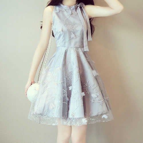 Đầm Chữ A Không Tay Thắt Nơ Họa Tiết Hoa Phong Cách Retro Ngọt Ngào Cá Tính Kiểu Mới