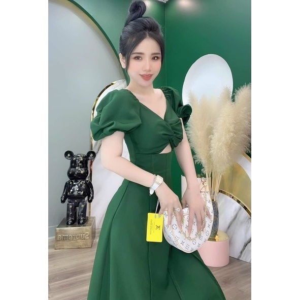 Đầm váy nữ lụa xoắn ngực họa tiết 5 màu cổ chữ V khoét eo tôn dáng trẻ trung sang trọng thanh lịch siêu xinh