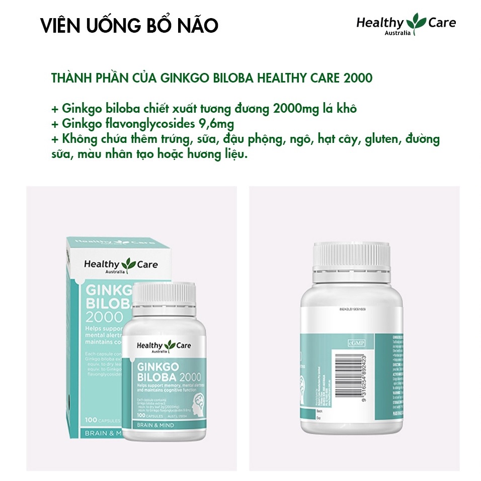 Viên uống dầu cá Omega 3 Healthy Care Fish Oil 400 viên, Bổ não Ginkgo 100 viên giúp bổ não, tim mạch, bổ sung vitamin