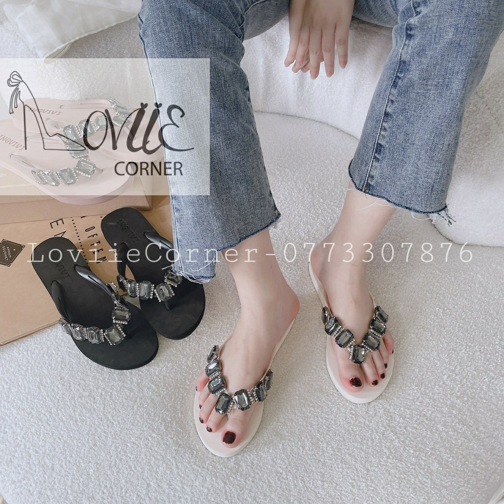 DÉP  NỮ LOVIIECORNER - DÉP QUAI KẸP ĐÍNH ĐÁ ĐẾ BỆT - DÉP LÊ XỎ NGÓN NỮ - DÉP THỜI TRANG QUAI MẢNH -  D0650 D220740