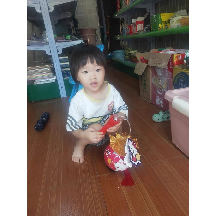 Đèn lồng trung thu dạng tròn có mái kép truyền thống in hình hello kitty, siêu anh hùng có đèn phát nhạc mẫu mới nhất