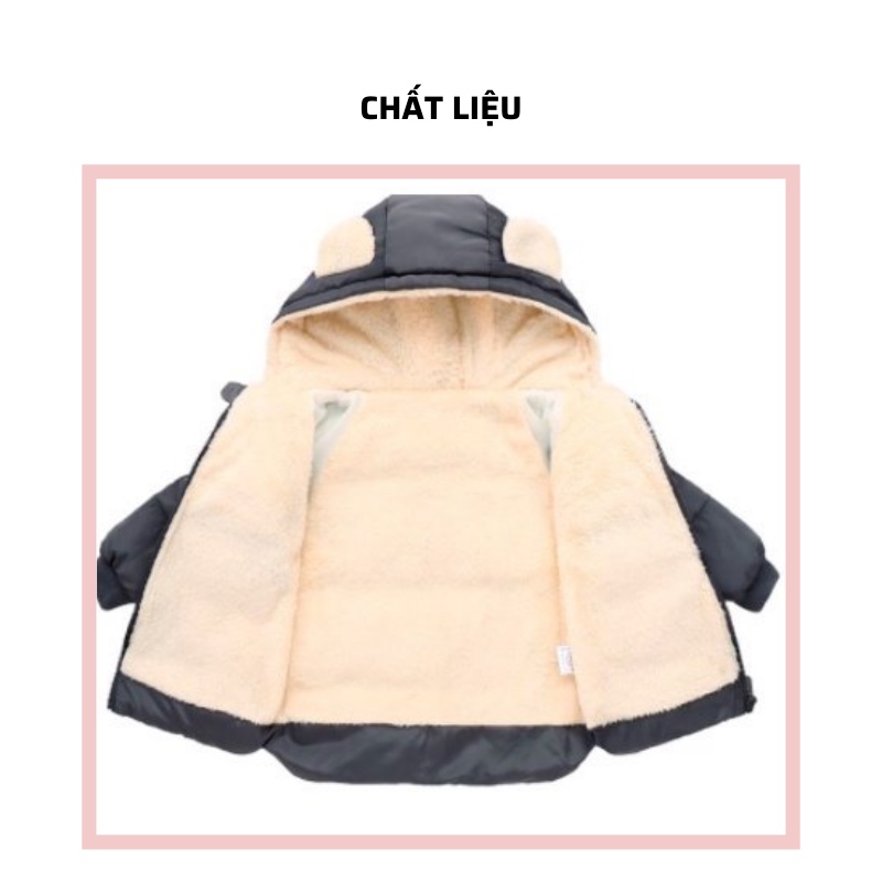 Áo khoác phao cho bé  tai gấu lót lông mịn chất dày dặn ấm áp cho bé trai gái thời trang trẻ em BADAYO 3232332222