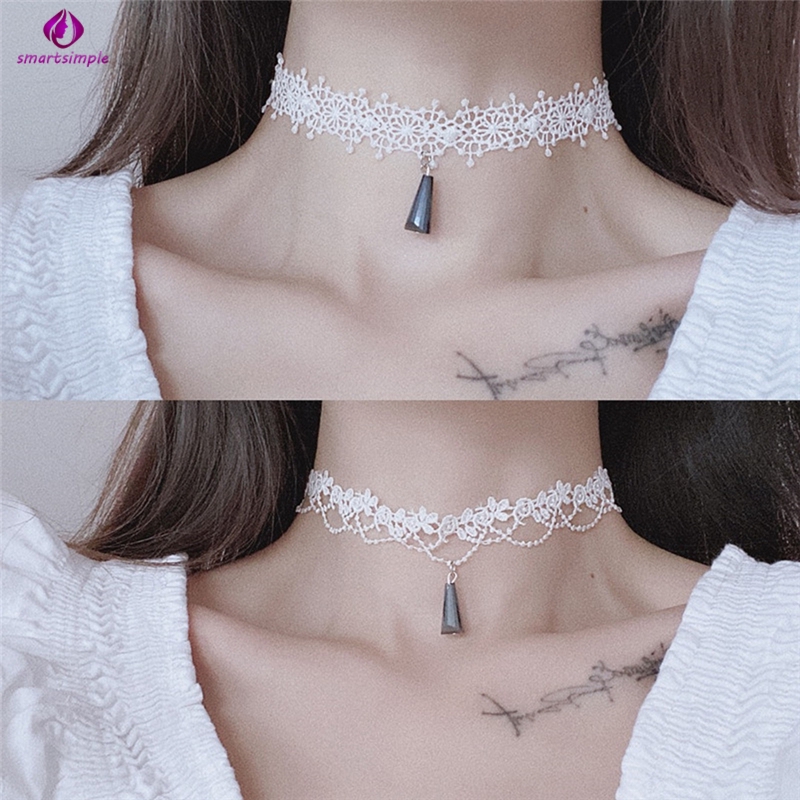 Vòng Cổ Choker Ren Trắng Đính Đá Pha Lê Ngọt Ngào Thời Trang Cho Nữ