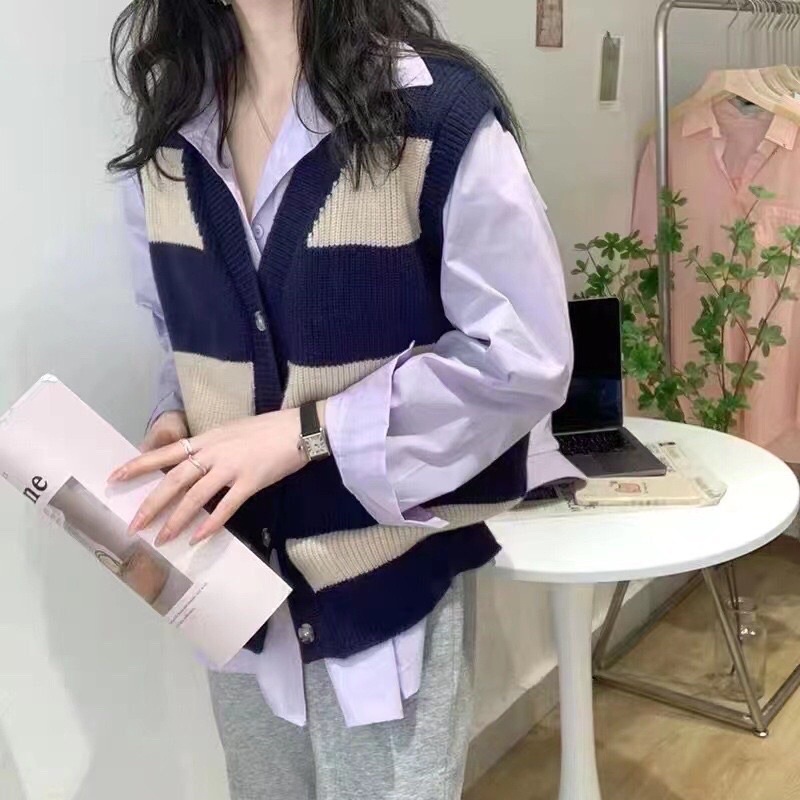 Áo gile len nữ cổ V cài nút siêu mịn