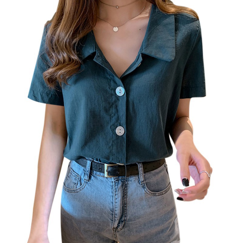 Áo kiểu tay ngắn thiết kế đơn giản thanh lịch cho nữ