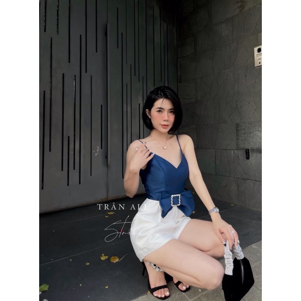 Jumpsuit 2 dây nơ phối màu