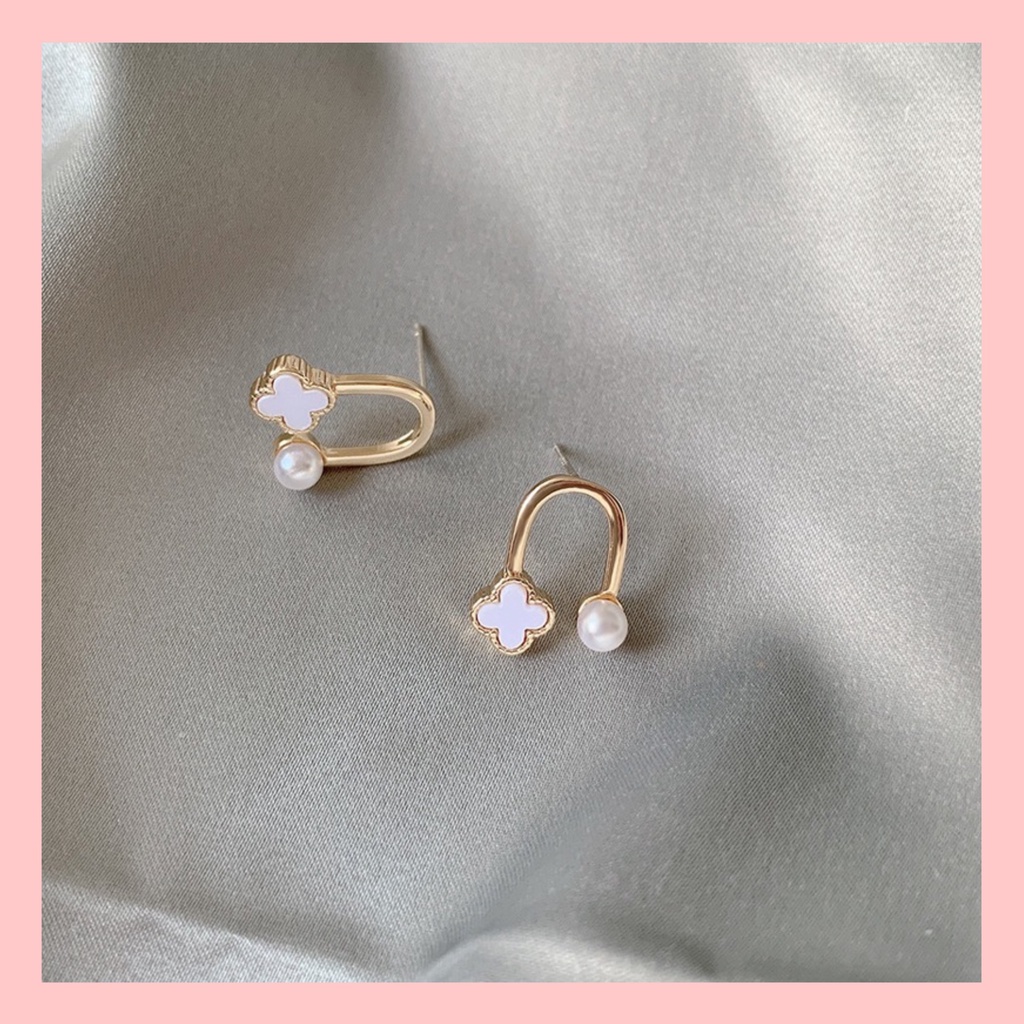 {BST} Bông Tai, Hoa Tai Kiểu Dáng Chữ U Hoa Văn Và Ngọc Trai Nhân Tạo Dễ Thương Phong Cách Nhật Bản ANPHONG STORE.