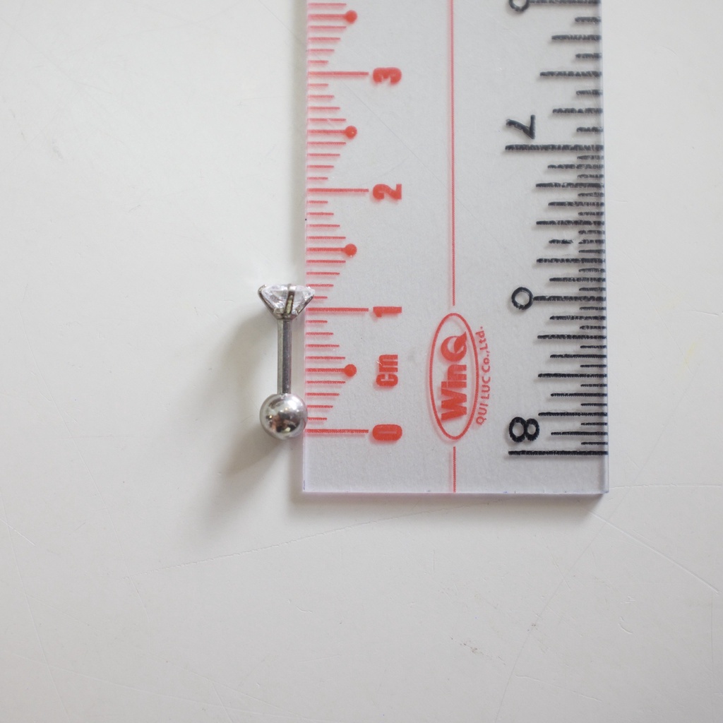 [1 Chiếc] Khuyên Tai Titan Đá Trắng Vuông Zircon Unisex Màu Bạc Đuôi Bi Không Gỉ Sét Không Ngứa Bông Tai Julies Box 66