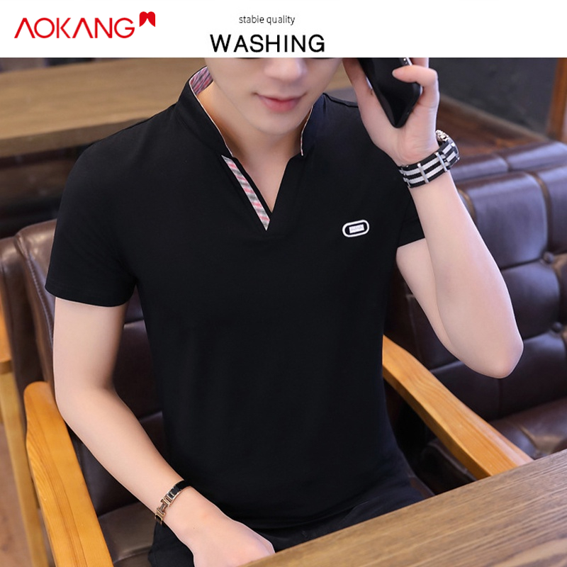 Áo polo AOKANG ngắn tay cổ đứng phong cách Hàn Quốc cho nam