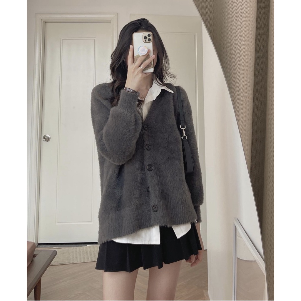 Áo cardigan len dáng dài form rộng lông thỏ, áo khoác cardigan hàng quảng châu dầy dặn ảnh thật - Xưởng May Hạnh Hồng | BigBuy360 - bigbuy360.vn