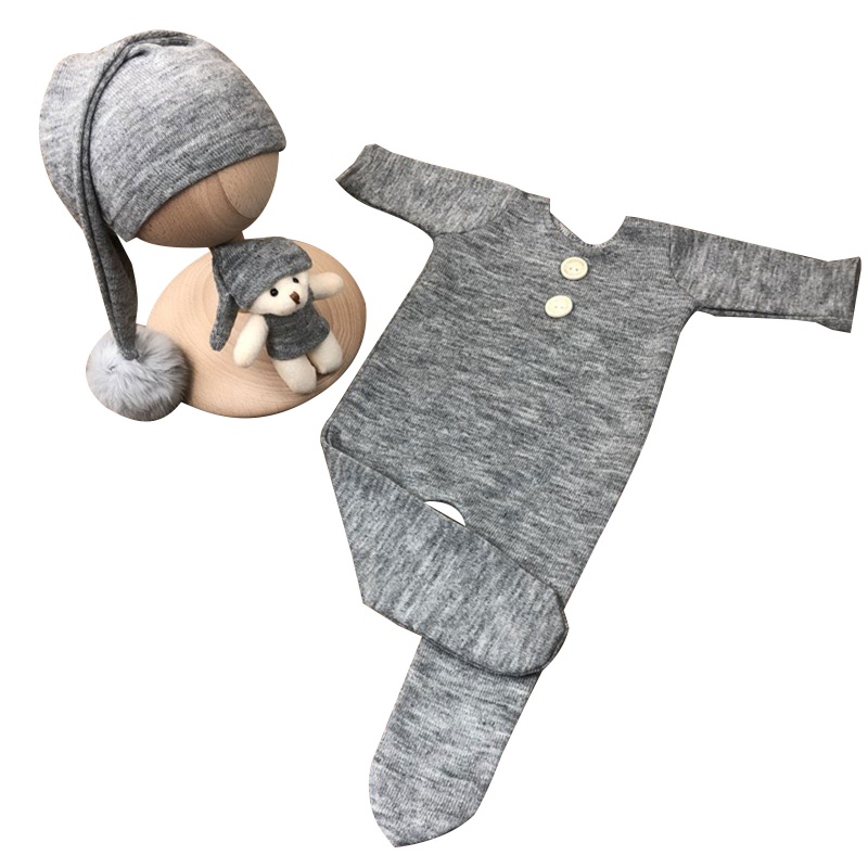 Set 3 Món Áo Liền Quần Tay Dài Kèm Nón Và Bóng Lông Dành Cho Bé Sơ Sinh Chụp Ảnh