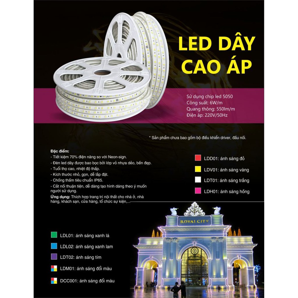Dây đèn led 5050 Duhal 1 hàng cuộn 50m kèm nguồn