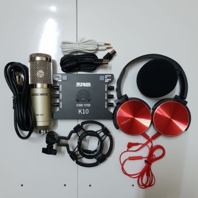 Bộ Combo thu âm livestream 3 món Micro BM900-Sound card xox K10 tặng tai ốp bảo hành 06 tháng
