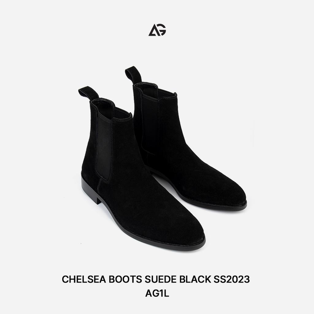 Giày Chelsea boots da lộn đen giày da bò nam nhập khẩu cao cấp handmade AUGUST SHOES AG1L chính hãng bảo hành 24 tháng