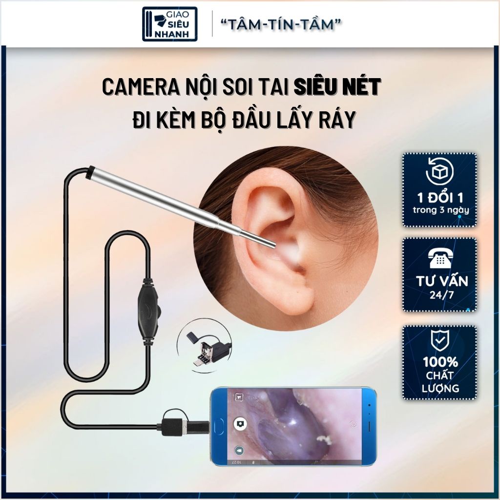Túi Camera tai mũi họng, Camera Nội Soi Tai Có Dây Androi, Siêu Nét Dễ Dàng Sử Dụng