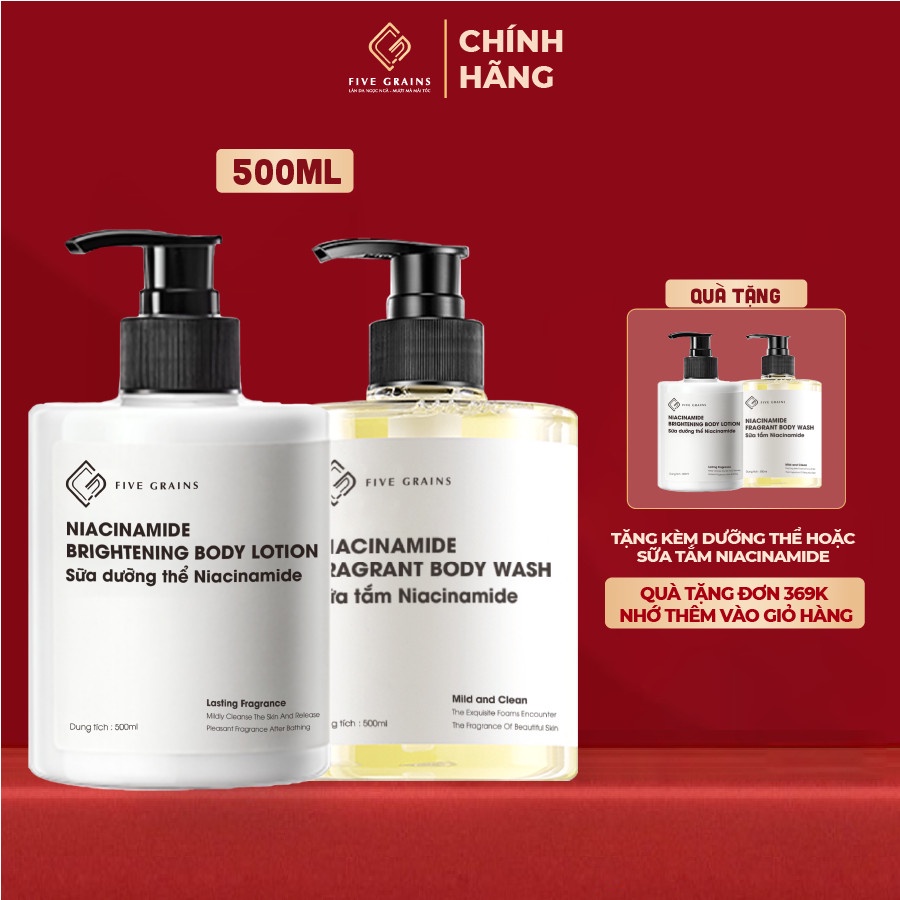 Combo sữa dưỡng thể, sữa tắm dưỡng trắng Niacinamide 500ml