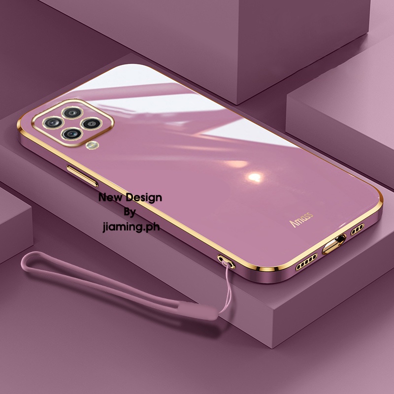 Ốp Điện Thoại Mềm Màu Kẹo Thiết Kế Sang Trọng Có Dây Đeo Cho Samsung Galaxy A12 5G M12 2022