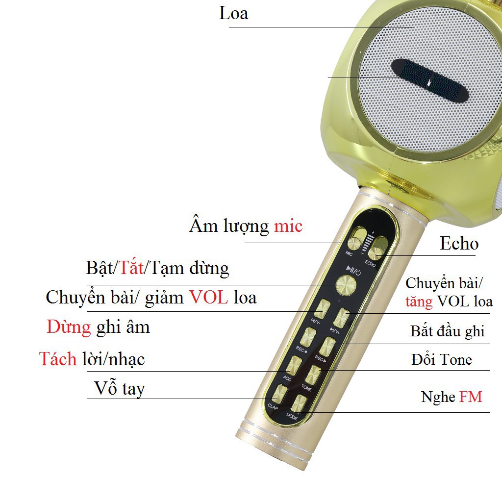 Micro karaoke bluetooth YS-90 JVJ, mic thu âm cầm tay kèm loa không dây dễ sử dụng