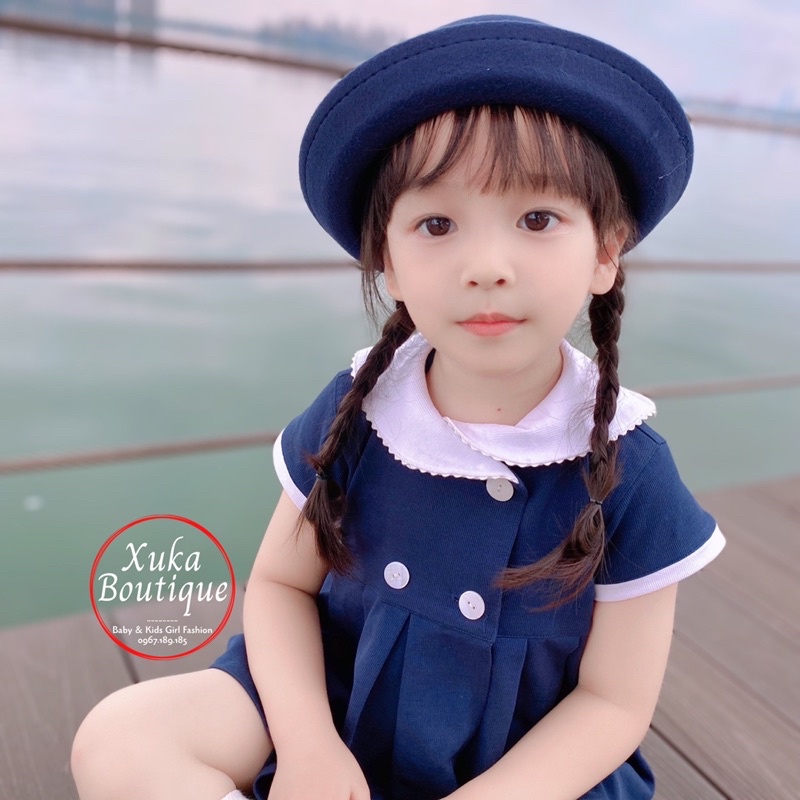 Set Quần Áo Mùa Hè Bé Gái Style Hải Quân SOFT COTTON Cao Cấp 2022 Áo váy cộc tay kèm quần trẻ em