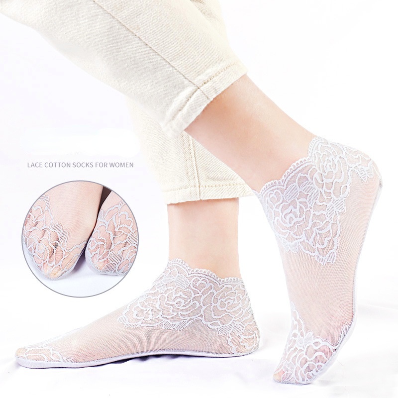 1 Đôi Tất Ren Cotton Ngắn Chống Trượt Thời Trang Xuân Hè Cho Nữ