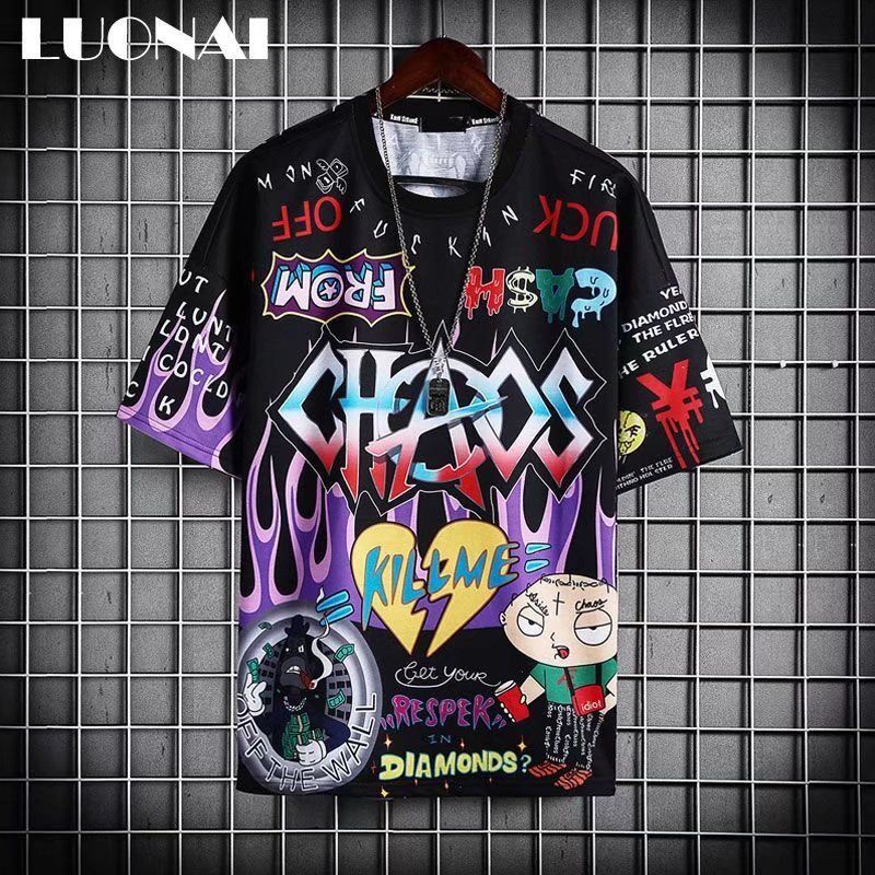 Áo Thun Tay Lỡ Form Rộng Thiết Kế Xẻ Rách Phong Cách Hip Hop Âu Mỹ