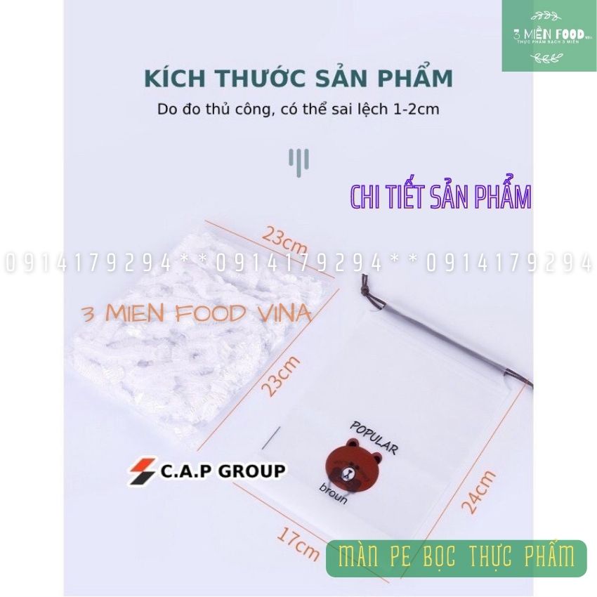 [HCM]Màng bọc thực phẩm,màng pe bọc thực phẩm có thun,màng pe bảo quản thực phẩm,túi gấu có chun bọc đồ ăn co giãn-3mien