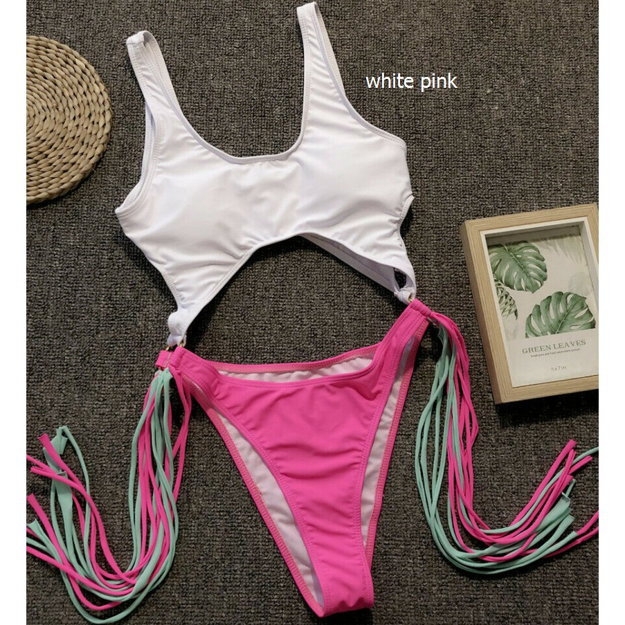 Đồ bơi một mảnh nhiều màu lưng cao trang trí tua rua gợi cảm cho nữ | BigBuy360 - bigbuy360.vn