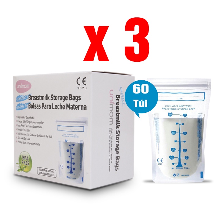 Combo 3 Hộp 60 Túi trữ sữa unimom compact 210ml - Hàn Quốc