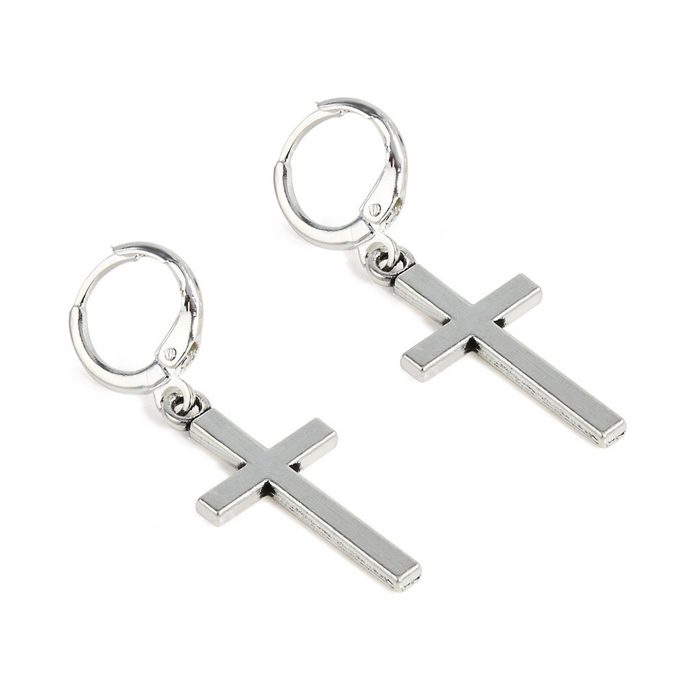 [sweet] Fashion Unique unisex Vintage Alloy Hoop Cross pendant Dangle Ear Studs Earring punk style jewelry