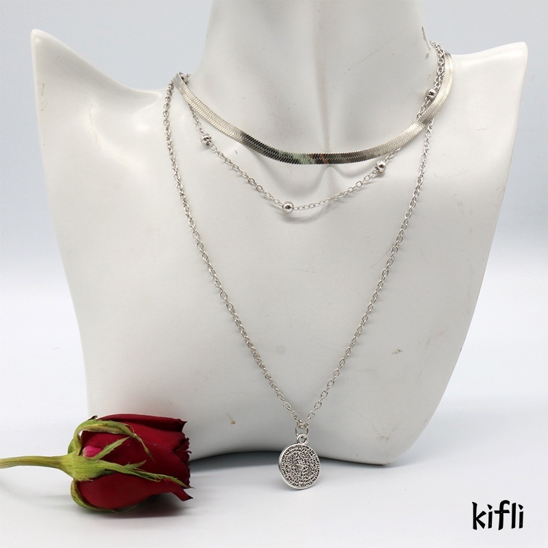 Vòng cổ nhiều lớp bằng hợp kim mặt hình hoa sen phong cách Hàn Quốc thời trang cho nữ