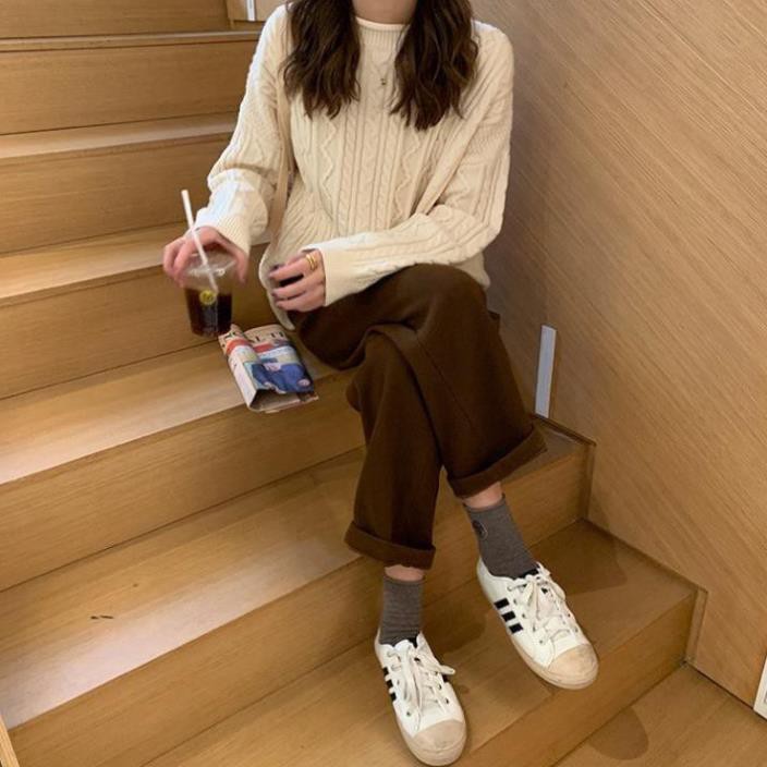 Tất Vớ Nhún Hàn Quốc Cao Cấp Thu Đông Cổ Cao Tất Vớ Cotton Dệt Kim Thêu Hình Mặt Cười Cao Cấp Vintage Nhiều Màu