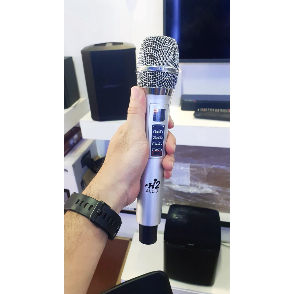 Cặp Mic Hát Karaoke H2 AUDIO Cao Cấp Không Dây Chỉnh Trực Tiếp BASS,TRESS,ECHO Trên Micro,Hàng Chuẩn Bảo Hành 1 Năm