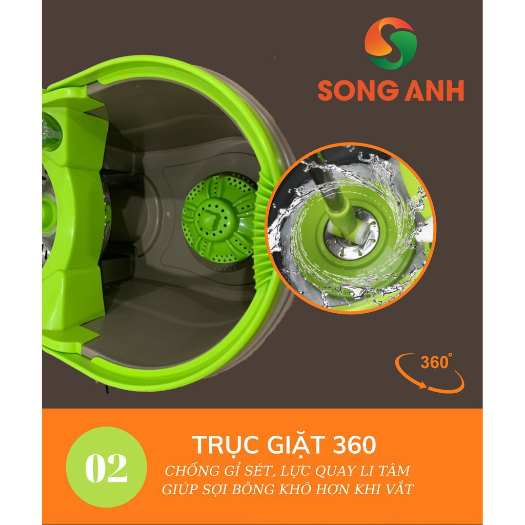 Bộ Chổi Lau Nhà Cao Cấp Song Anh (Tặng Kèm 2 Bông Lau) Xay 360 Độ