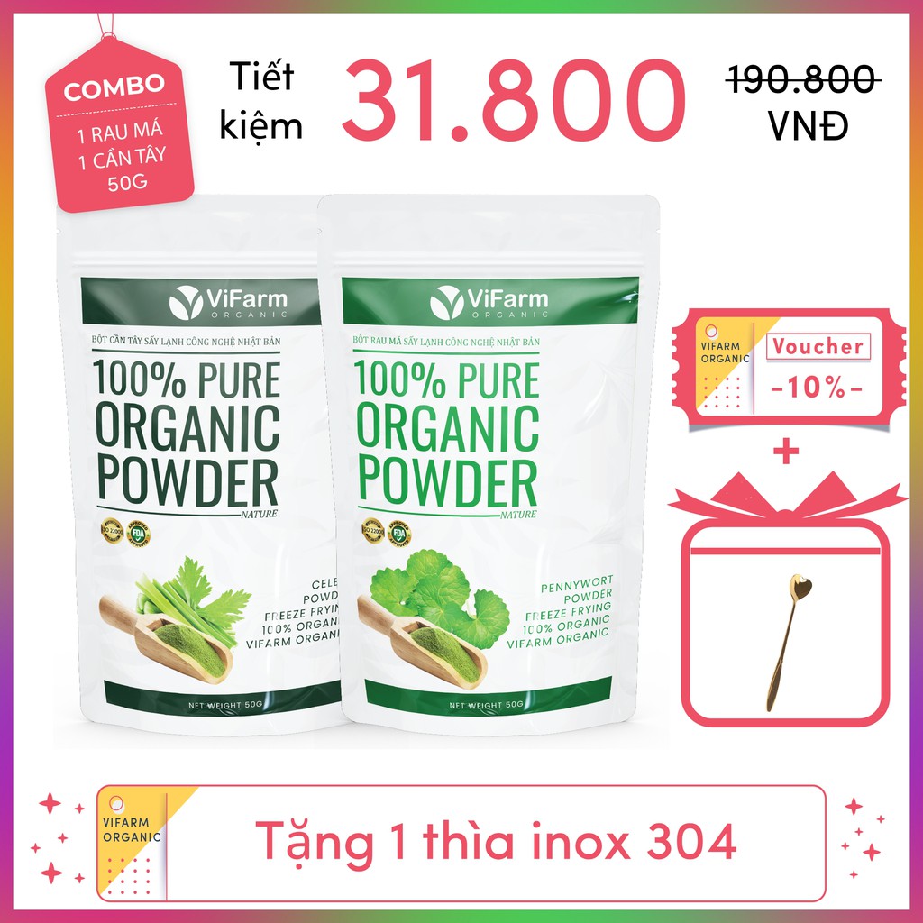 Bột Rau Má Nguyên Chất ViFarm 50Gram Organic 100%, Bột Rau Má Sấy Lạnh, Thanh Nhiệt,Mát Gan, Giải Độc Cơ Thể