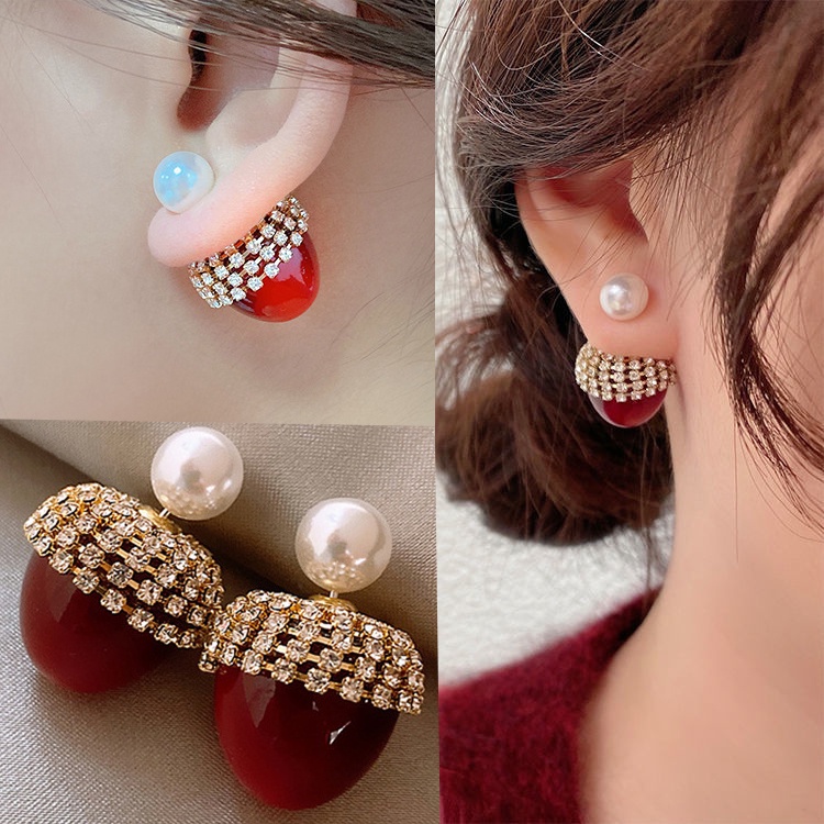 Khuyên Tai Hình Trái Cây Đính Đá Ngọc Trai Nhân Tạo Phong Cách Cổ Điển Mới Cho Nữ