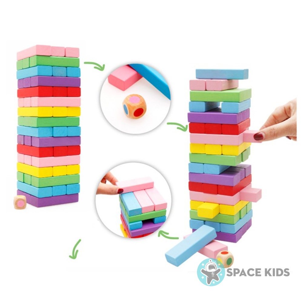 Đồ chơi Rút gỗ cho bé 48 chi tiết kèm xúc xắc nhiều màu sắc cho bé vui chơi Space Kids