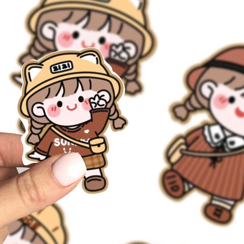 12 hình Sticker 3M - Hình cô gái cute in UV cao cấp dán mũ bảo hiểm, vali, laptop cực xinh PVC chống nước cắt sẵn