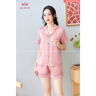 Đồ bộ nữ mặc nhà Mia Secret, đồ ngủ pijama quần đùi lụa hải đường cao cấp mềm mượt MIA11214