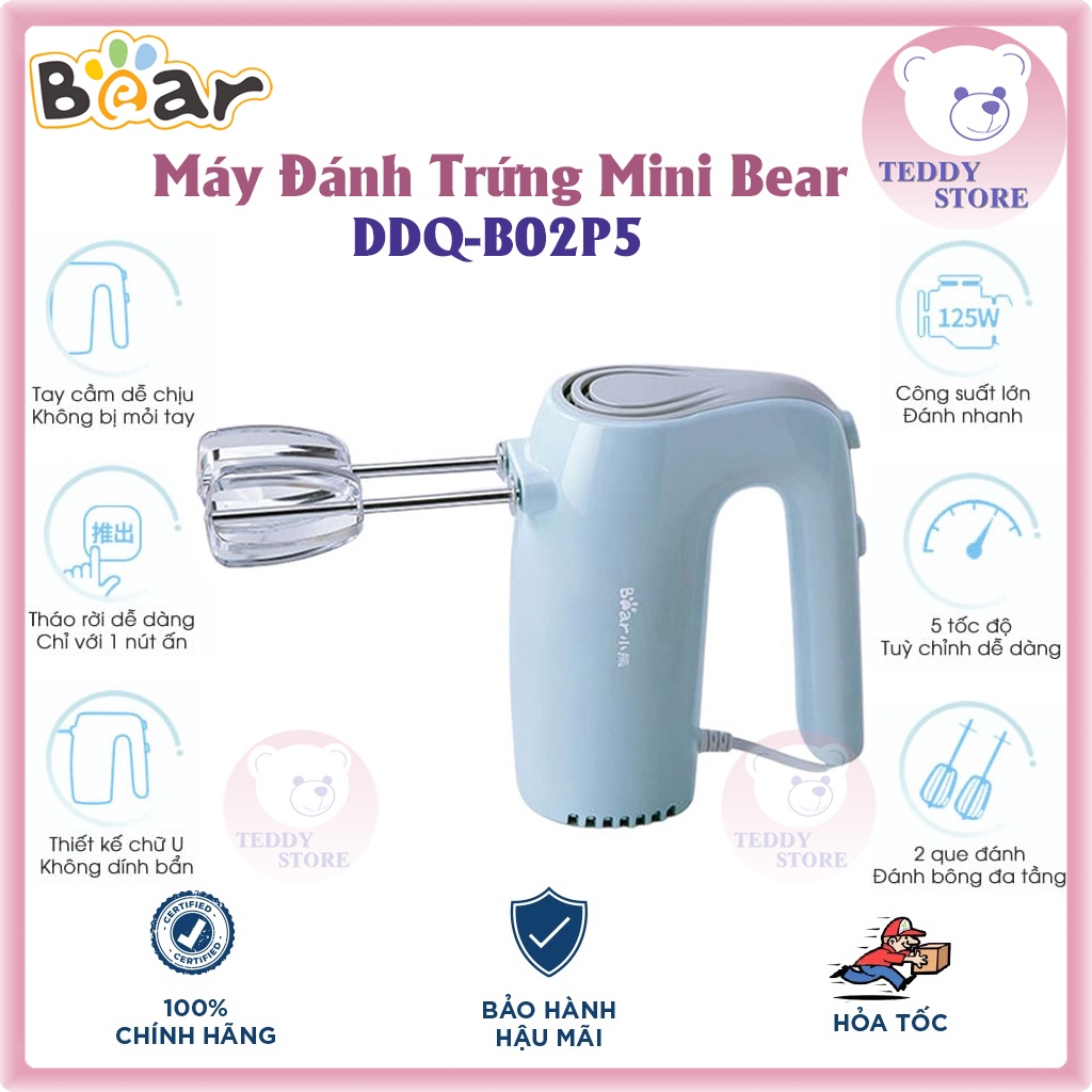 Máy Đánh Trứng Mini Cầm Tay Bear 5 Mức Độ Công Suất Lớn Làm Bánh, Làm Kem - DDQ-B02P5