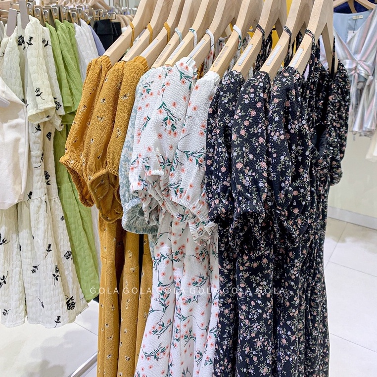 Đâm ANNA - Đầm hoa nhún ngực cột cổ